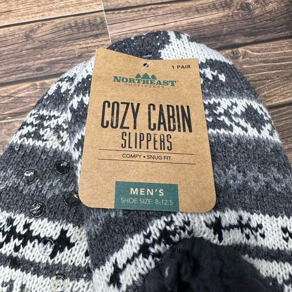 NWT Northeast Outfitters Men's Cozy Cabin Slippers Size Large (Black Grey Moose) - Picture 5 of 8